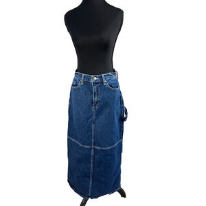 a.n.a Dark Wash High Rise Cargo Denim Maxi Skirt 4 Carpenter Y2K Utility Slit
